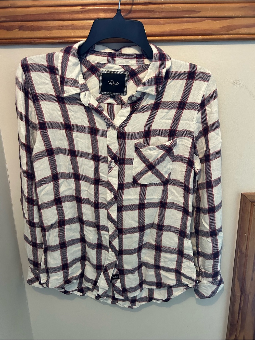 Rails Men's White Plaid Button-Down Shirt with Brown and Burgundy Checks